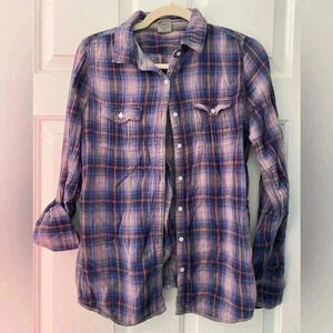 Pink Victoria’s‎ Secret plaid button down long sleeve shirt size M